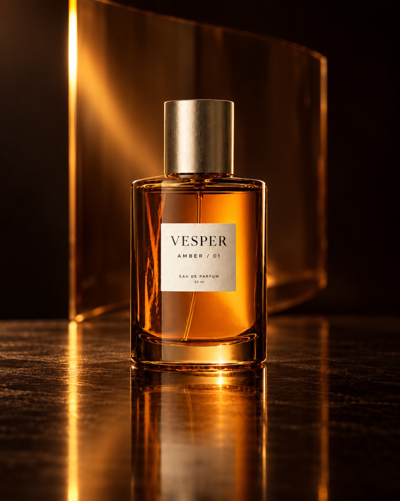 AI-generated VESPER fragrance still used as the first frame of a product demo ad